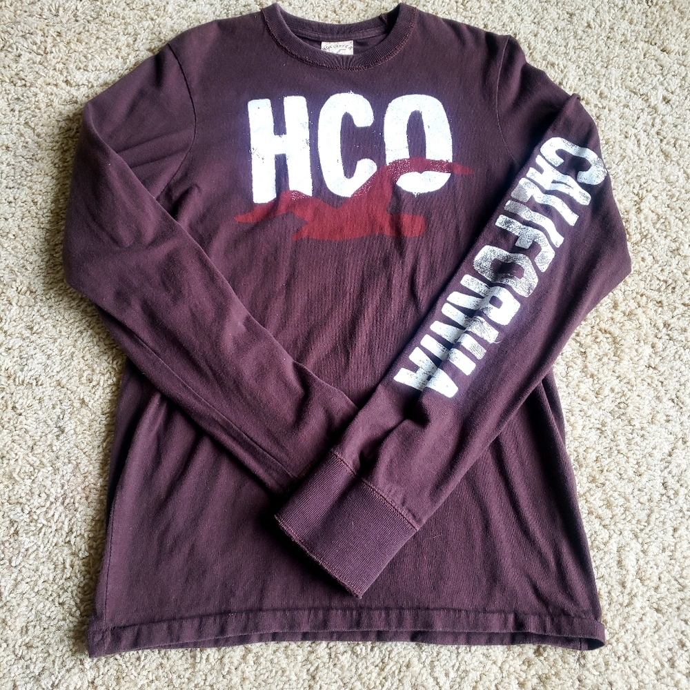 HCO HOLLISTER CALIFORNIA MEN'S LONG SLEEVE Y2K LONG SLEEVE BROWN TOP SMALL